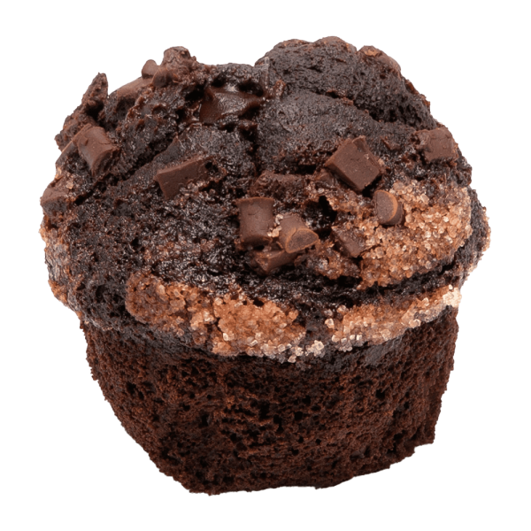 Muffin Schoko ﻿Saftiger Muffin aus dunklem Rührteig, verfeinert mit Schokoladenstückchen.